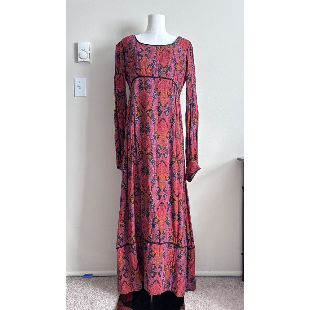 Vintage 60s 70s QUAD Dress Psychedelic Hippie 18 Large Renaissance Red Purple